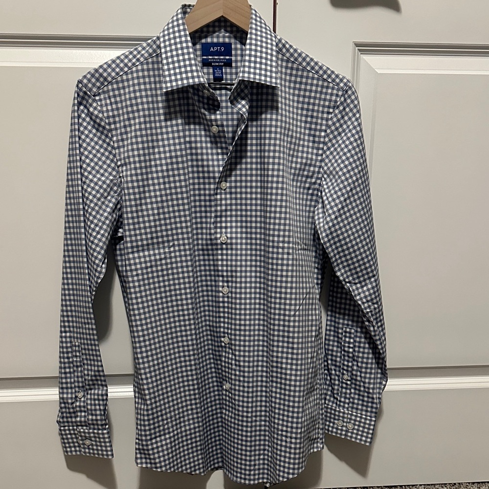 Apt. 9 Men's Navy and White Gingham Shirt